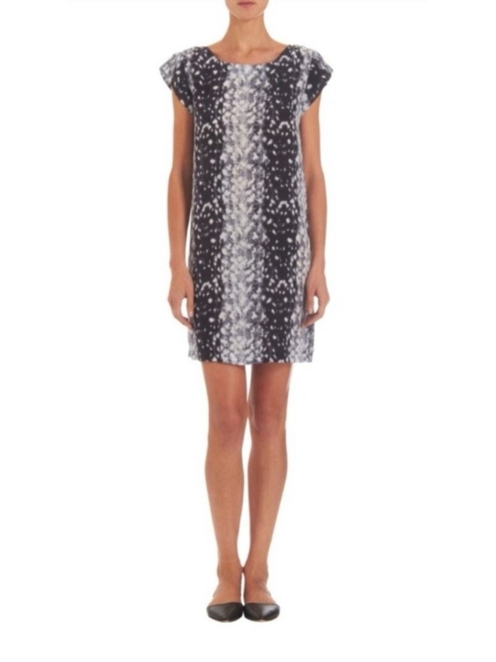 Joie Gray Weaver 100% Silk Snow Leopard Print Short Sleeve Shift Dress Sz Small